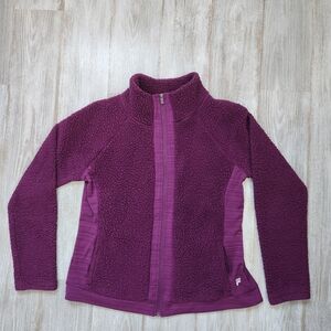 Fila Sport Full Zip Purple Fleece Long Sleeve Jacket Stretch Pockets Sz Large